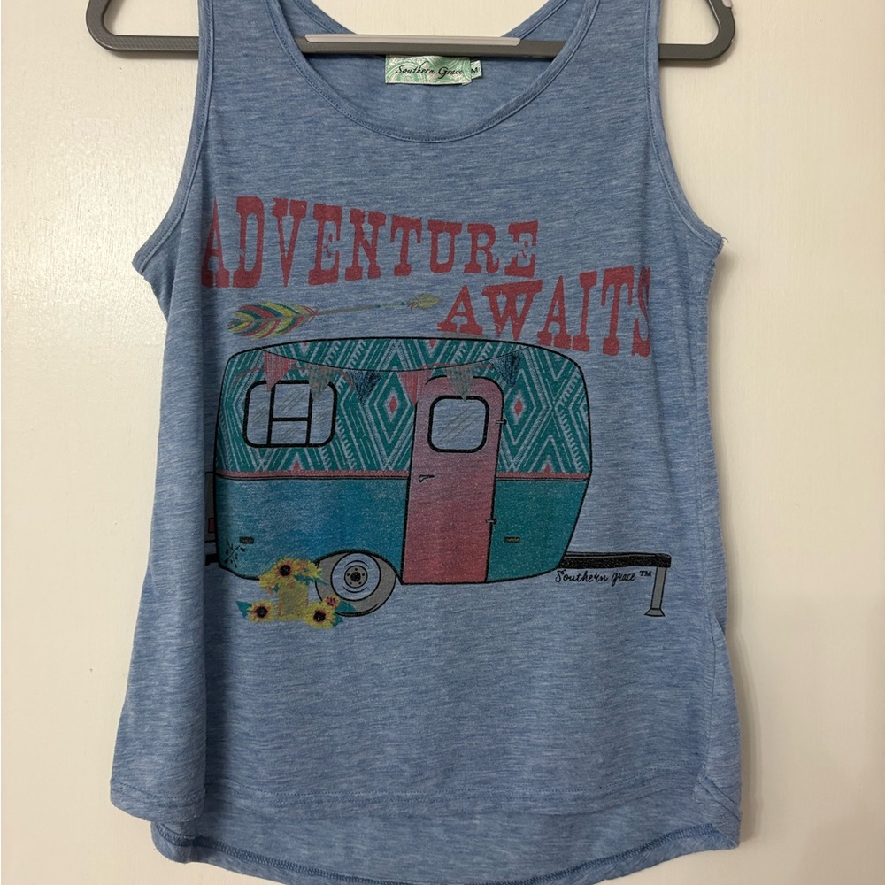 Southern Grace Blue Adventure Awaits Tank Top
